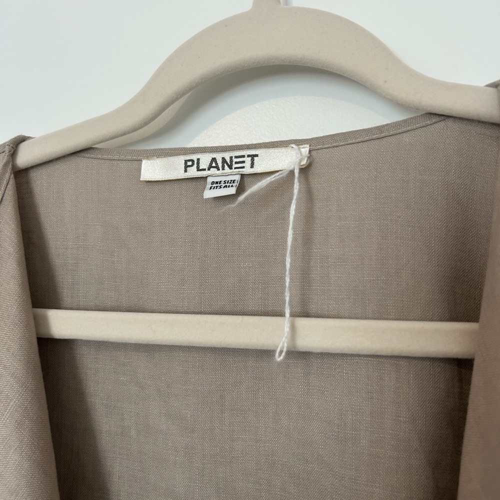 Womens PLANET Lauren G Tan 100% Linen Open Front Cardigan Sweater Top One Size - Picture 3 of 7